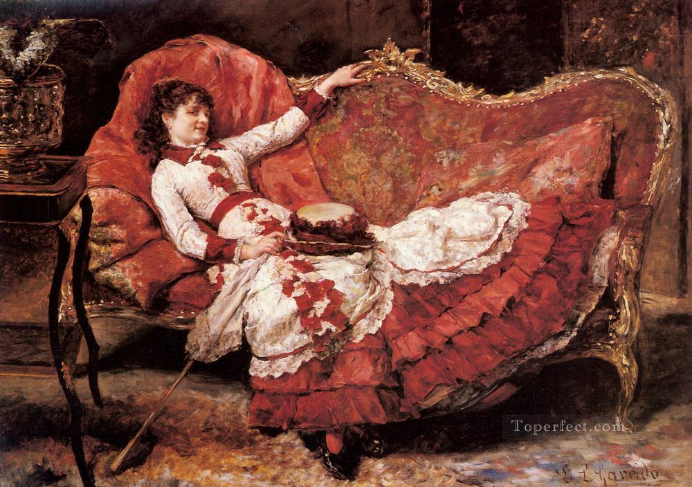An Elegant Lady In A Red Dress woman Eduardo Leon Garrido Oil Paintings